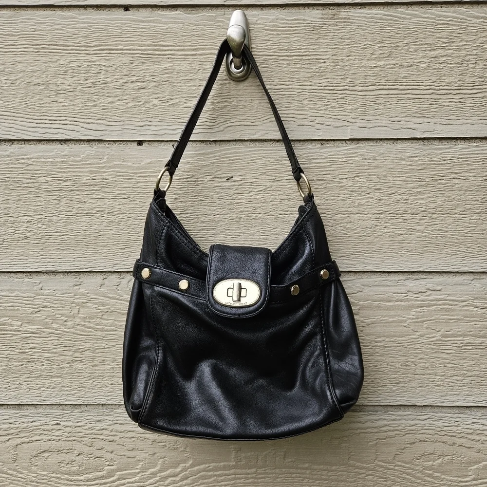 Michael Kors black leather hobo bag